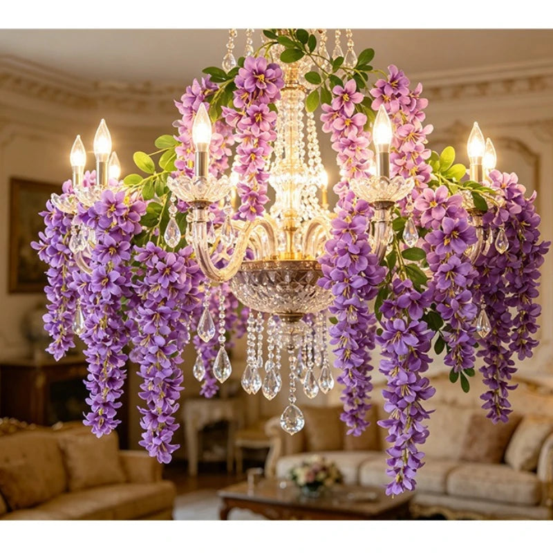 guirlande fleurs artificielles violettes blanches oranges rouges bleues classiques intérieur décoration romantique soie 1.8m