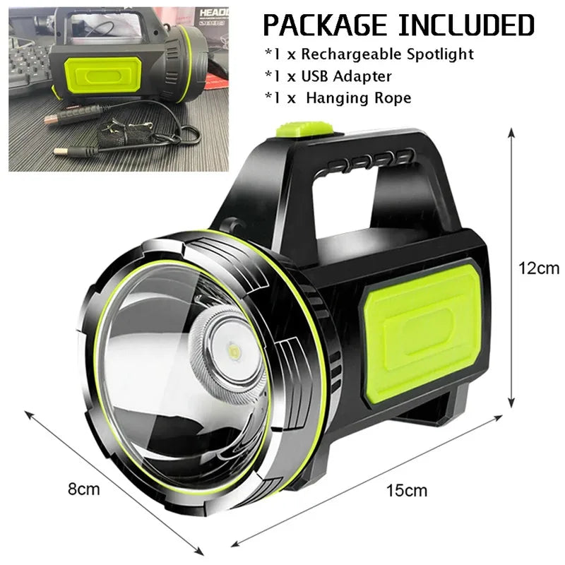 torche rechargeable led puissante moderne noire verte côté lumineuse flasher camping