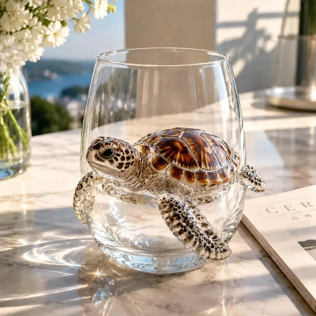 verre vin transparent animaux marins crabe hippocampe pieuvre décoration marineOpaque