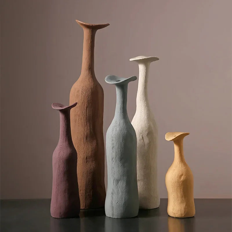 vases céramique modernes violet marron bleu gris texture rugueuse décoration intérieure fleurs séchées mandarine
