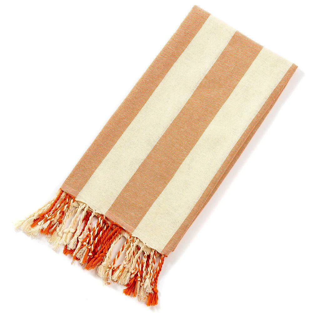 serviette plage coton vert clair beige rayures moderne absorbante entretien facile océan noël franges