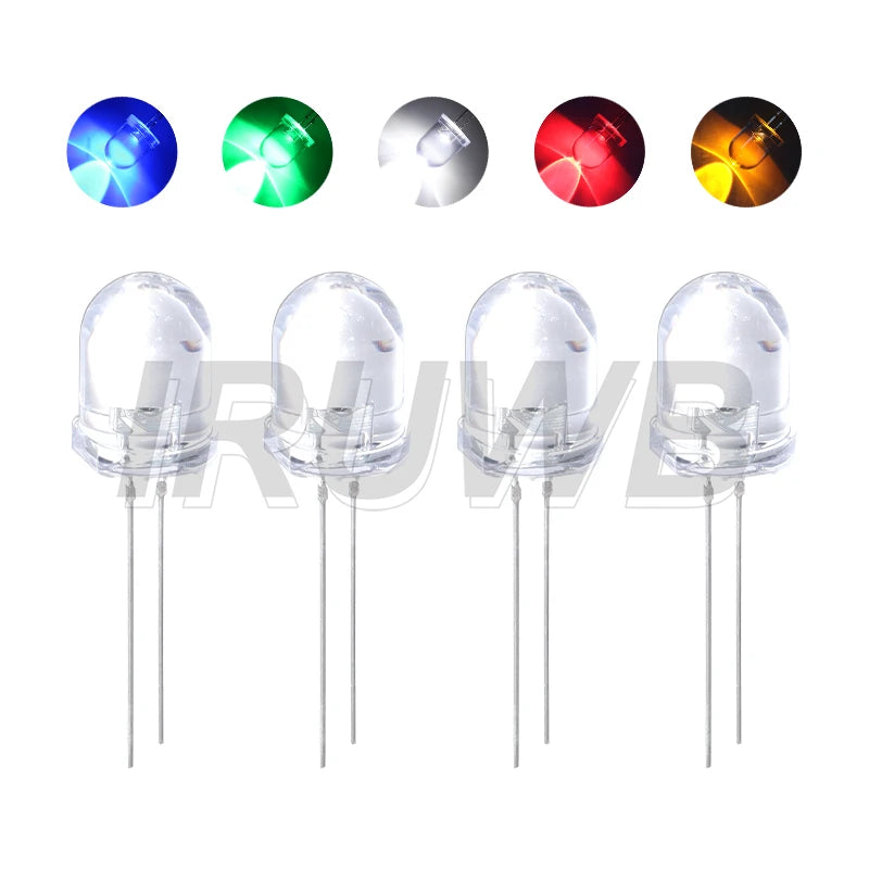 diodes led transparentes modernes 3v 20ma couleurs rouge vert bleu jaune blanc