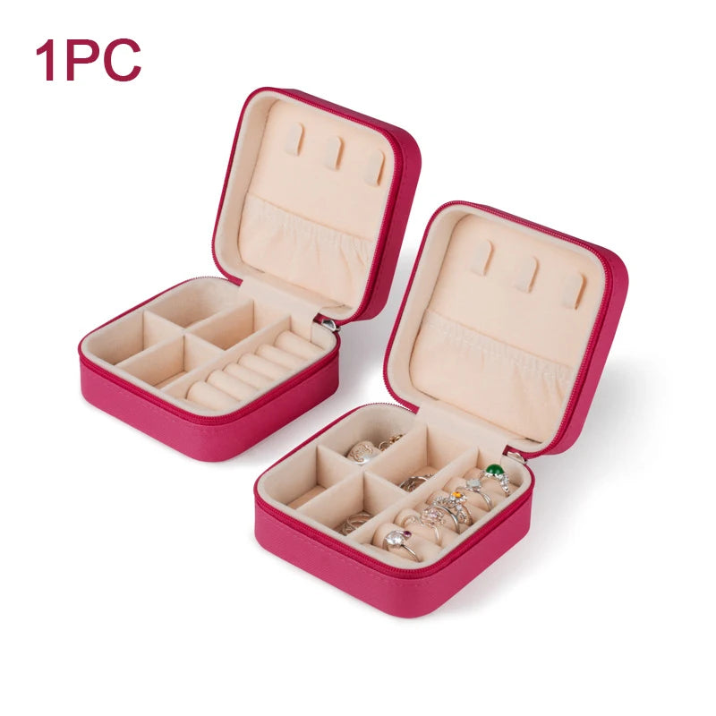 boîte bijoux velours beige portable moderne zippée rose blanche verte
