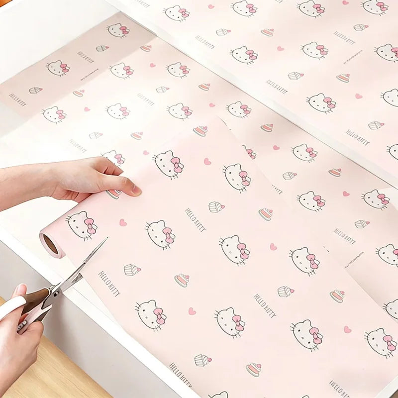 Papier protection meuble adhésif motif chats coeurs HELLO KITTY rose clair 300x30cm