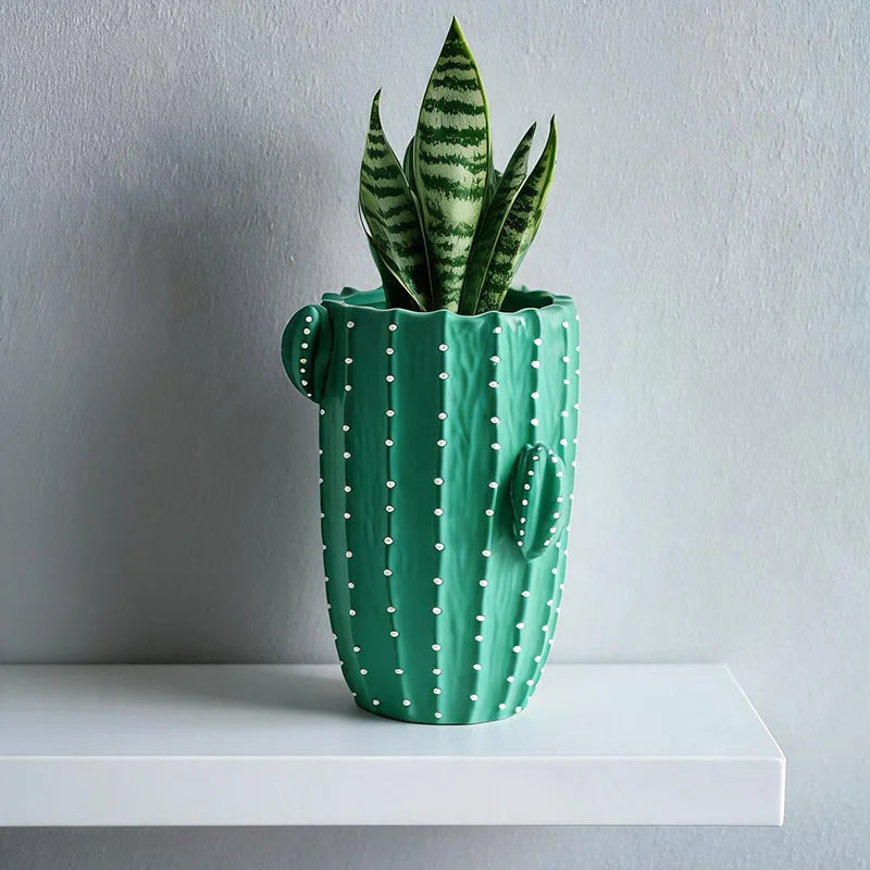 cache pot résine cactus épines relief moderne plante verte décoration chambre table