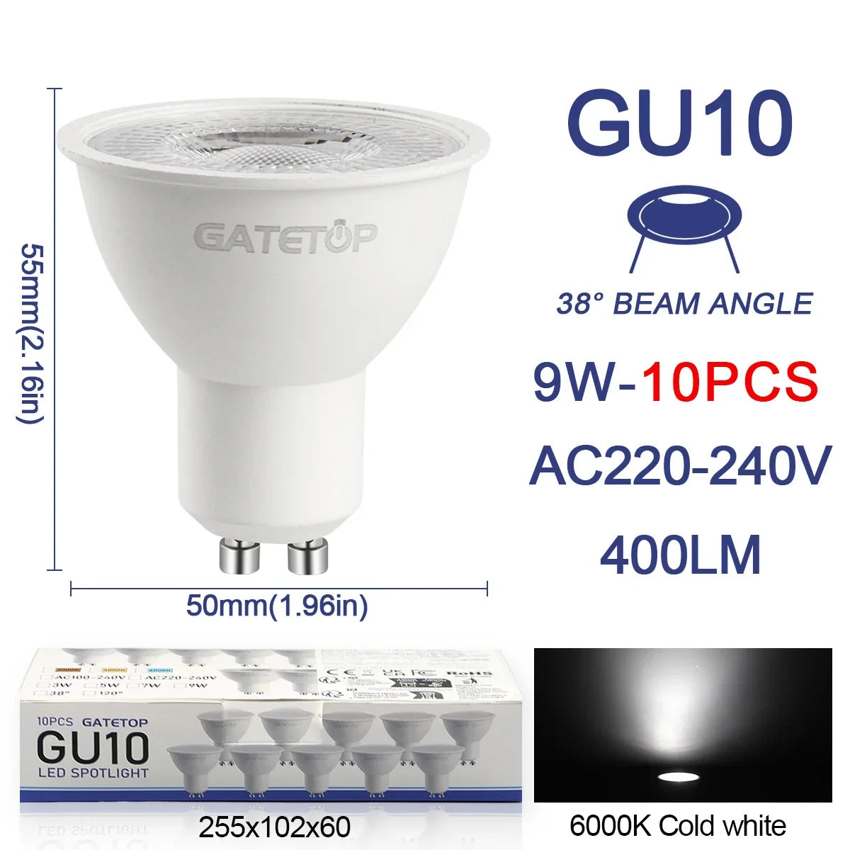 ampoules led gu10 9w blanc chaud 6000k moderne salon 3000k 4000k 25000h