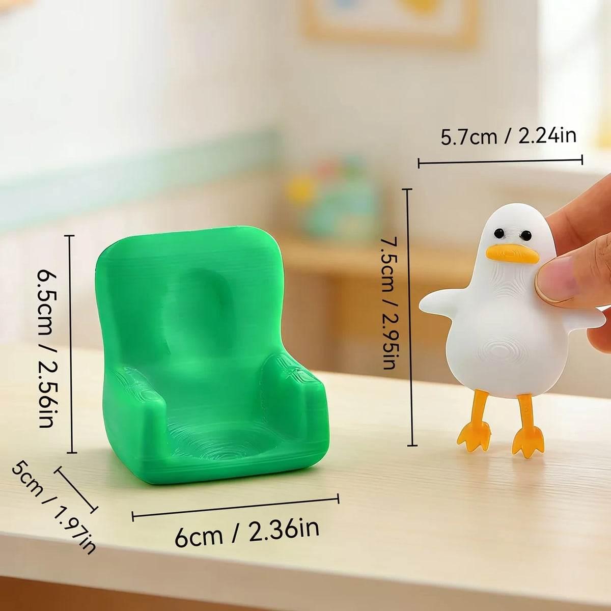 fauteuil miniature vert blanc jaune texture 3d moderne cartoon adhésif oiseau inclusion moderne