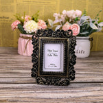 Cadre photo table noir or rose vintage baroque sculpté effet vieilli support pied