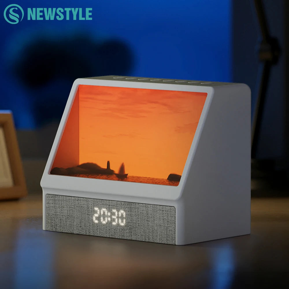 lampe d'éveil veilleuse bluetooth télécommande texture tissée minimaliste lumière ambiance niveaux luminosité blanc gris