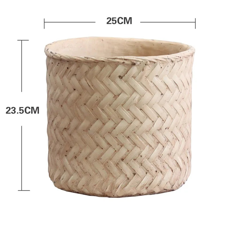 Pot plante tissé marron clair moderne rustique plante verte graines noires serviette blanche