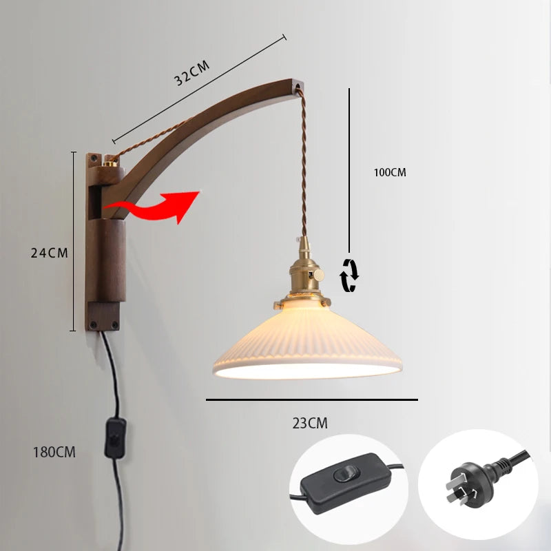 lampe murale moderne led blanc doré chambre entrée salle bain interrupteur mural câble électrique