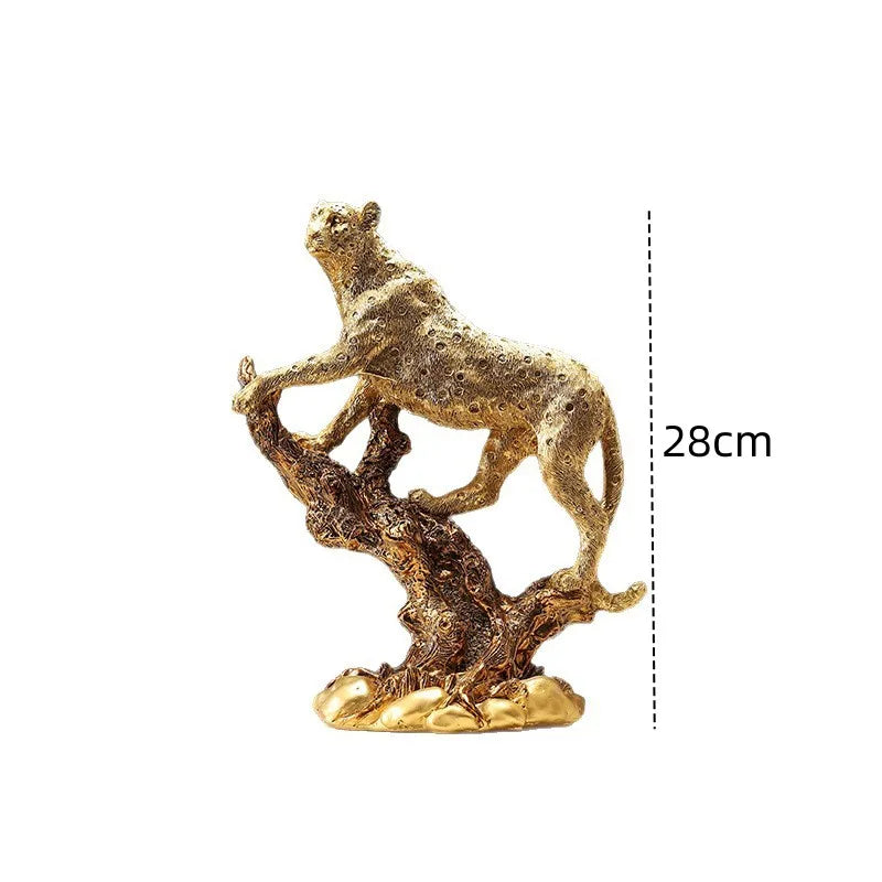 sculpture léopard or doré résine moderne branche animaux décoration intérieure tableaux étagères vitrine