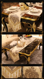 chemin table brodé beige ornements baroques élégant coton polyester maison decoration table française classique