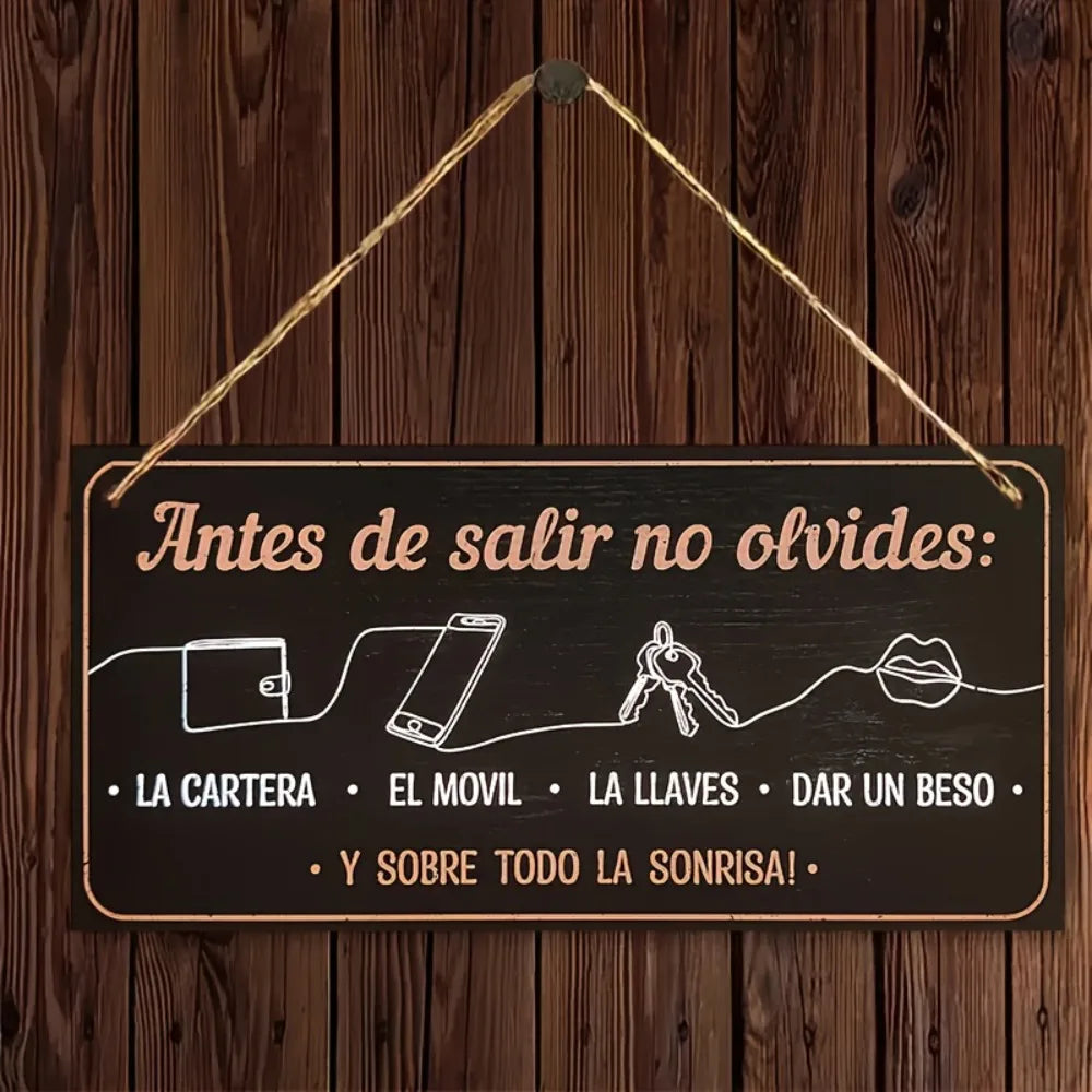 plaque décorative métal noir icônes blanches sac téléphone clés lèvres corde fixations classique mur