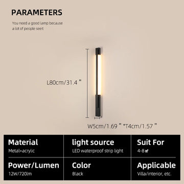 applique murale led moderne noire ip65 étanche dimmable 3000k 4000kextérieur maison jardin