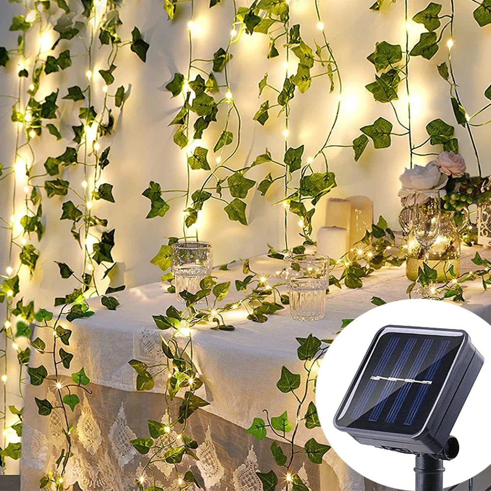 guirlande lumineuse solaire feuilles vertes led ip65 autonome 5m décoration extérieure noël festive
