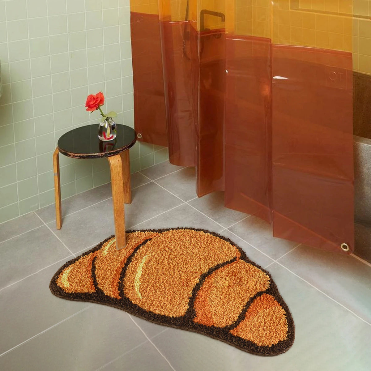 tapis croissant orange marron moelleux antidérapant acrylique flocage créatif salon salle bain cuisineextérieur