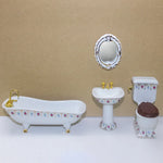ensemble salle bain miniature baignoire lavabo miroir toilette décor floral vintage doré blanc