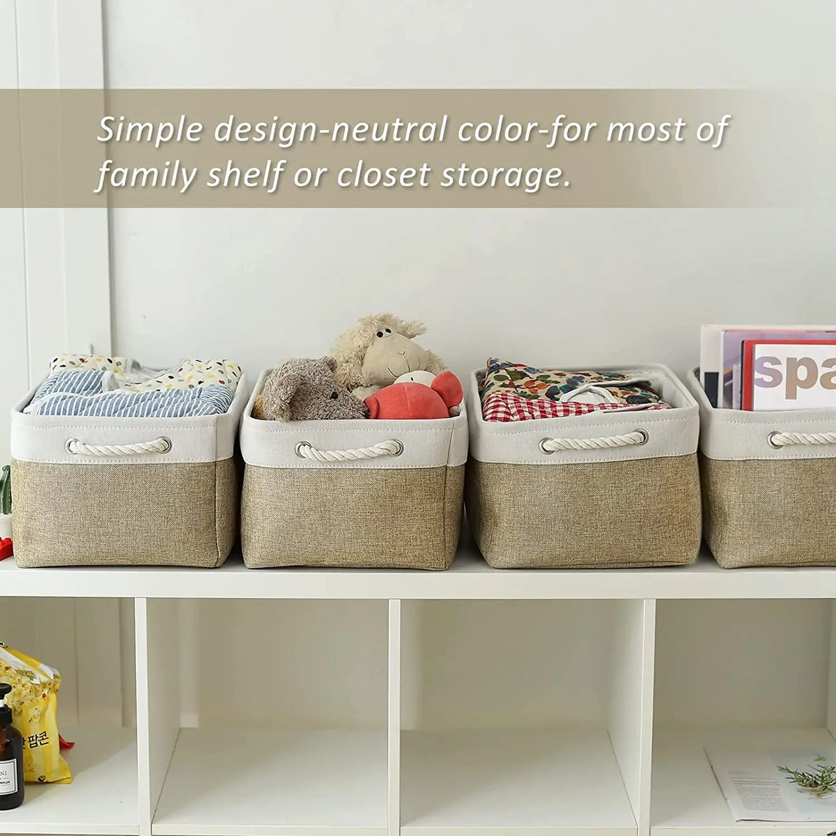 panier rangement tissu lin pliable boîte organisateur vêtements jouets chambre enfant beige blanc
