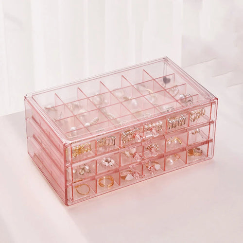boîte bijoux transparente boîtiers compartiments accessoires manucure diy moderne minimaliste poignées métalliques