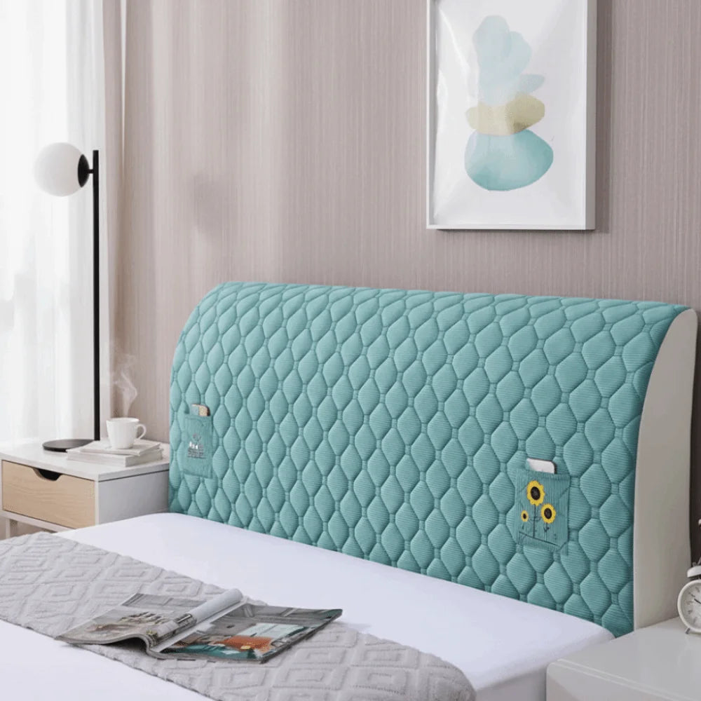 protège tête lit quadrillé adhésif moderne bleu clair gris beige poche tournesol 120 150