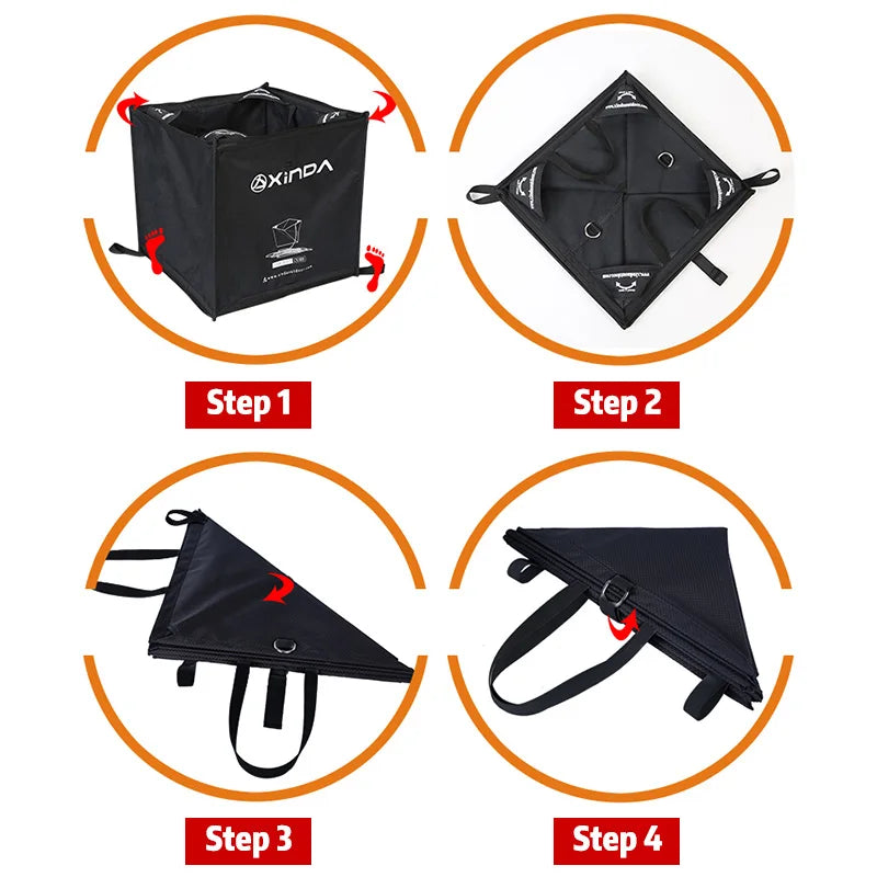 sac pliable rangement cube noir orange tissu texturé outdoor compact echangement velcro