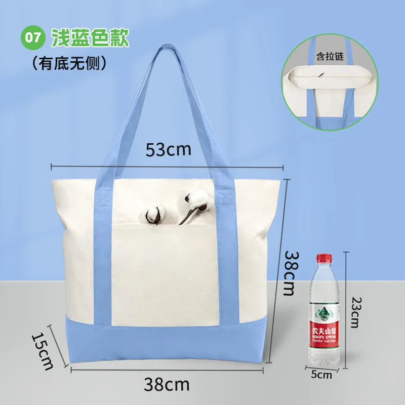 sac main toile rouge vert bleu moderne imprimé logo poignées fermeture glissière respectueux environnement