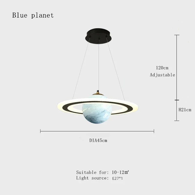 suspension lumineuse moderne acrylique anneau planétaire blanc bleu noir chambre salon
