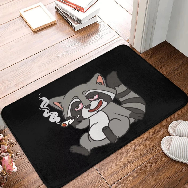 tapis d'entrée anti dérapant raton laveur moderne noir blanc gris salonextérieur