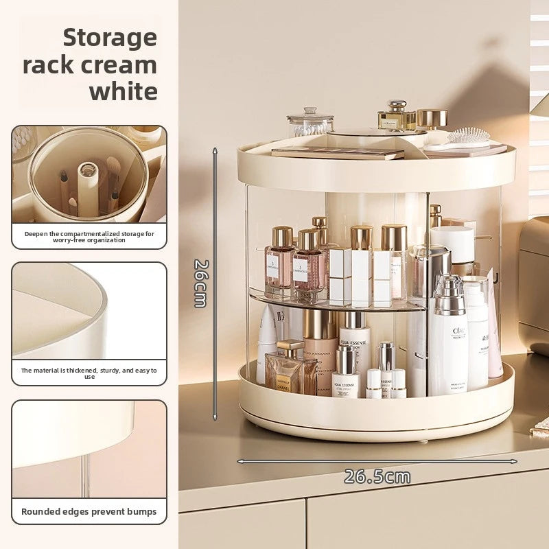 organisateur cosmétiques rotatif multi niveaux pinceaux accessoires moderne crème doré transparent opaque beauté produits