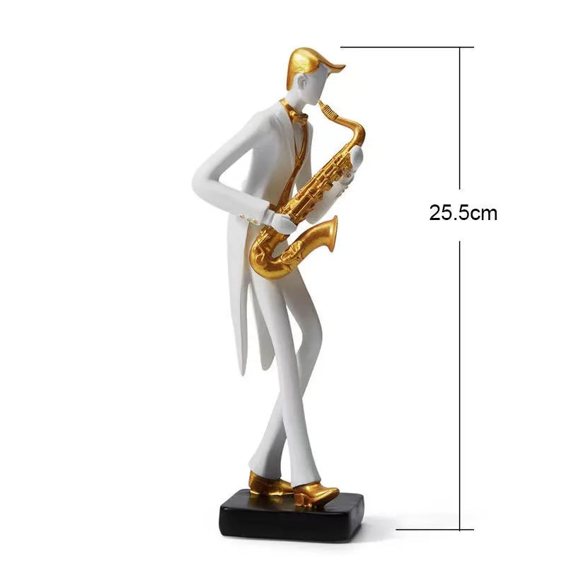 statues musiciens résine blanc doré moderne minimaliste saxophone violoncelle décoration