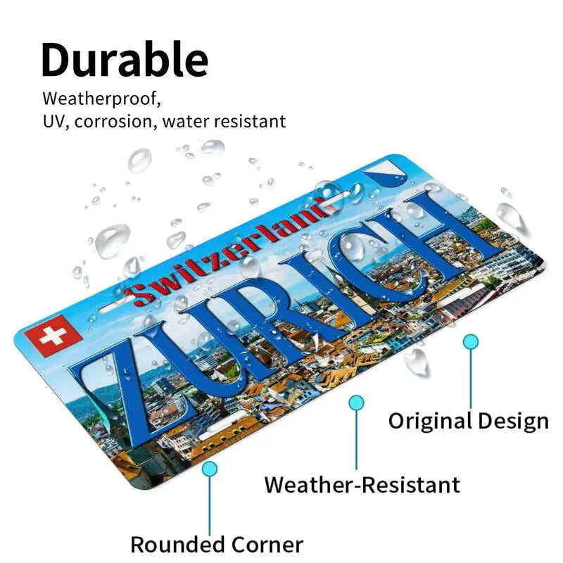 décoration murale plaque zürich drapeau suisse bleu blanc rouge moderne 15x30cm