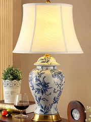 Lampe de chevet en céramique bleu et blanc style chinois pour salon et chambre - 40x66cm