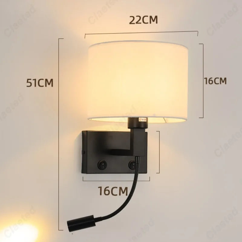 lampe murale moderne tissu noir beige éclairage chambre cuisine salle manger led angle réglable