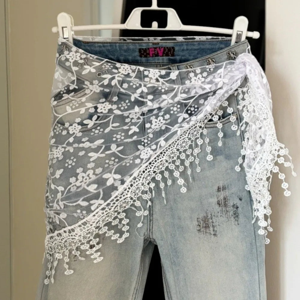 écharpe fleur broderie fine transparente été blanc junior femme asymétrique décontractée polyester haute élasticité