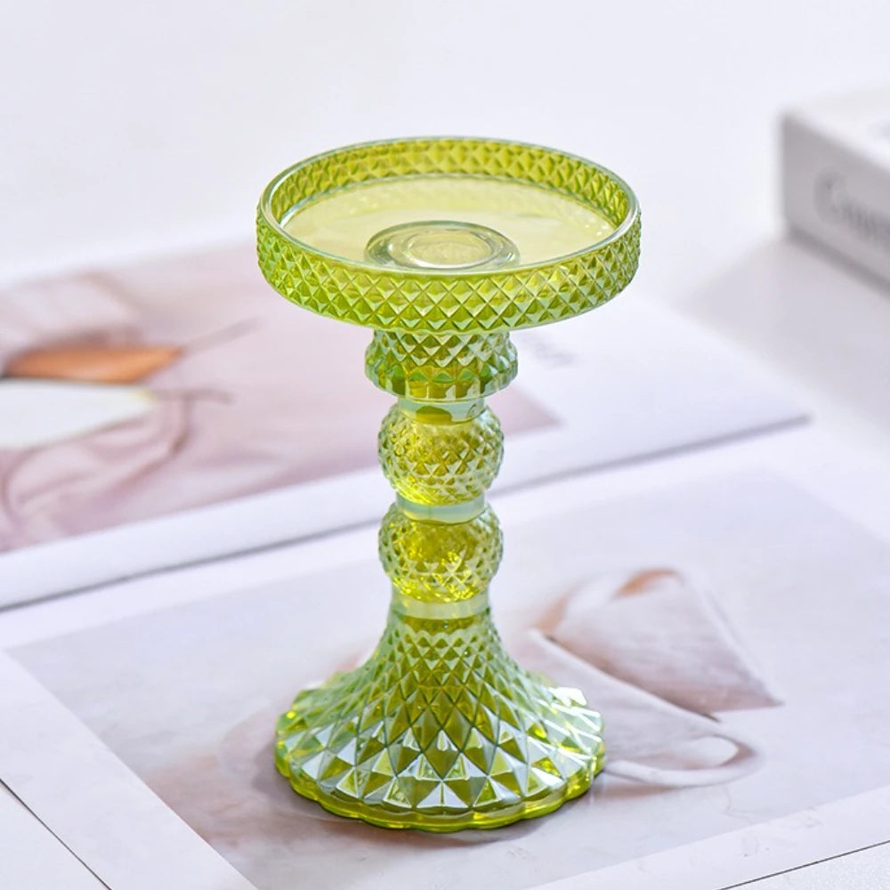 support bougie verre rose vert motif diamant décoration table mariage classique objet déco maison