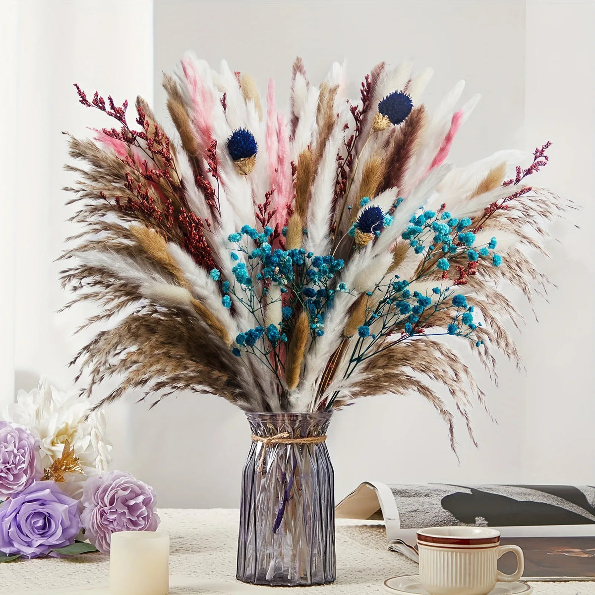 bouquet fleurs séchées pampas mariage décoration intérieure bohème graminées variées