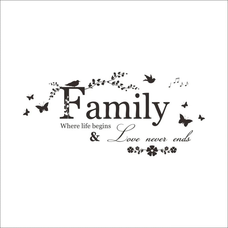 sticker mural famille oiseaux papillons musique fleurs noir blanc décoration murale adhésive moderne chambre