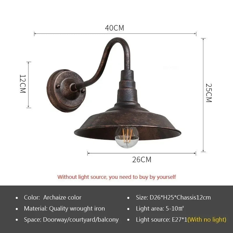 lampe murale industrielle vintage bronze noir étanche éclairage maison E27 LED