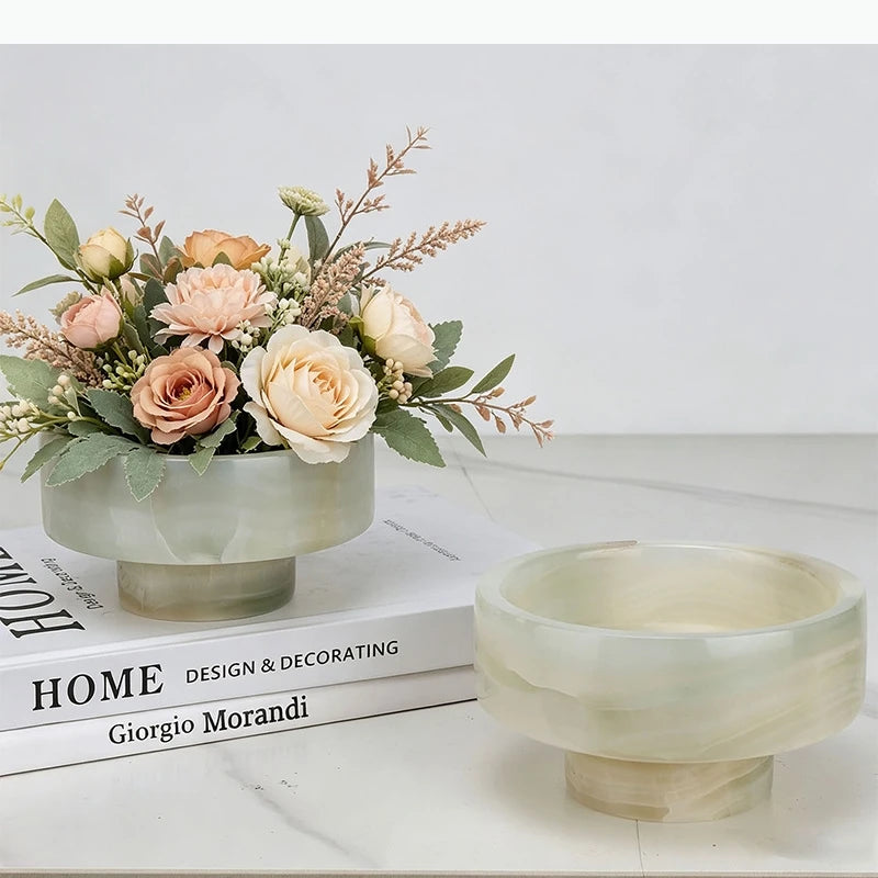 vase moderne cache plantes marbré vert clair plante artificielle table décoration