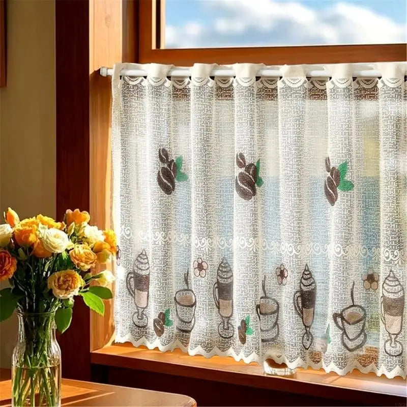 rideau moderne beige motif crème glacée polyester légèrement transparent translucide oeilletsextérieur decoration