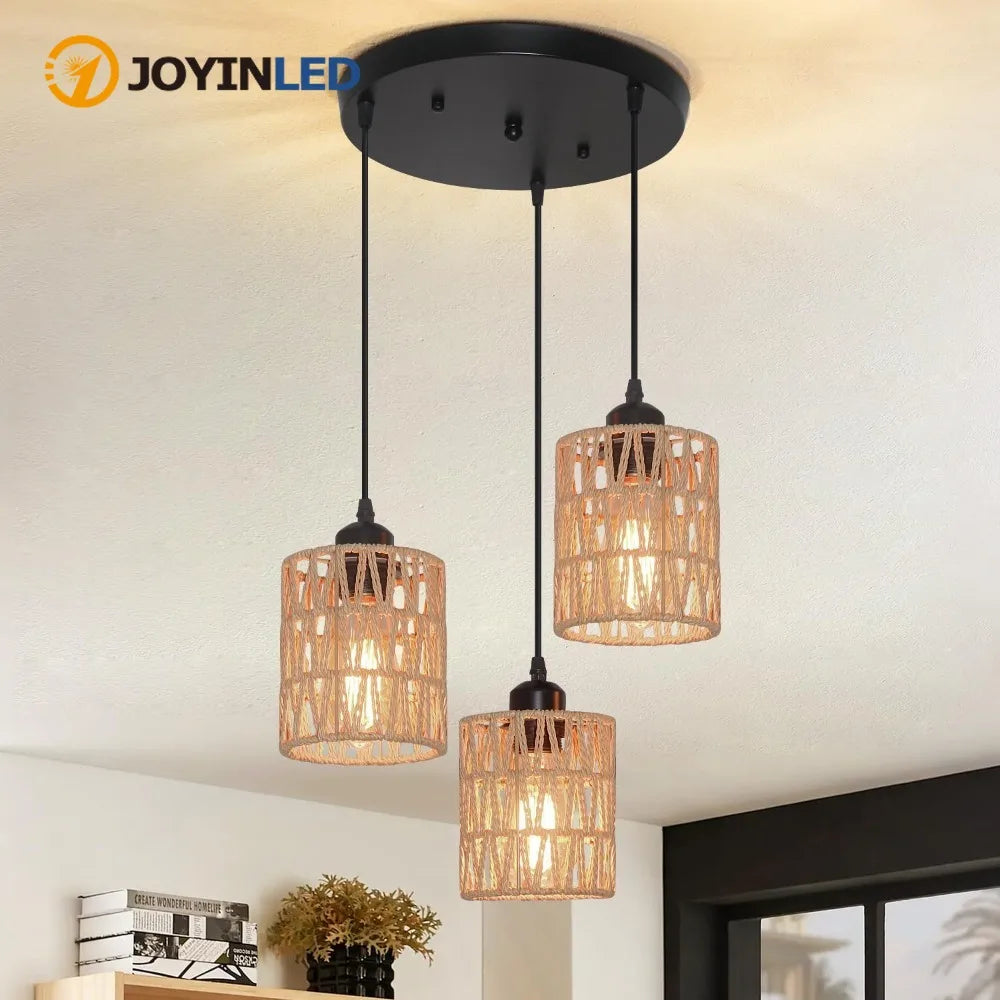 Suspension lumineuse moderne rotin noir beige ampoules E27 compatibles