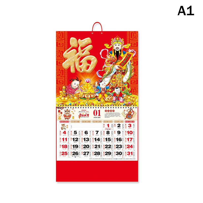 calendrier mural bois rouge doré illustration cheval symbole