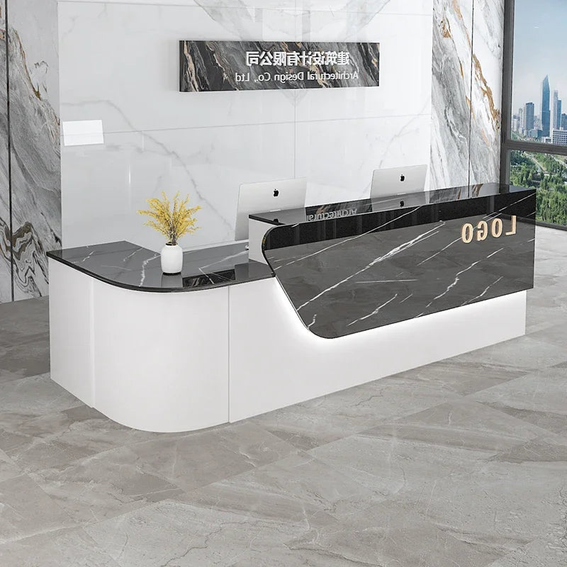 comptoir accueil moderne blanc tiroirs rangement mobilier commercial luxe minimaliste