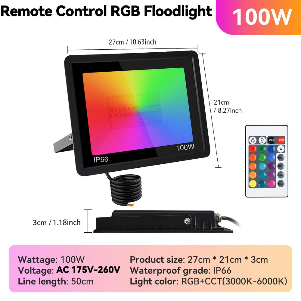 projecteur led ip66 rgb moderne télécommande tuya câble noir extérieur intérieur