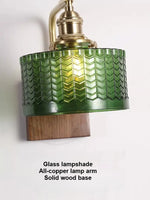 lampe murale rétro verre vert motif géométrique abat jour verre bras cuivre fixation éclairage