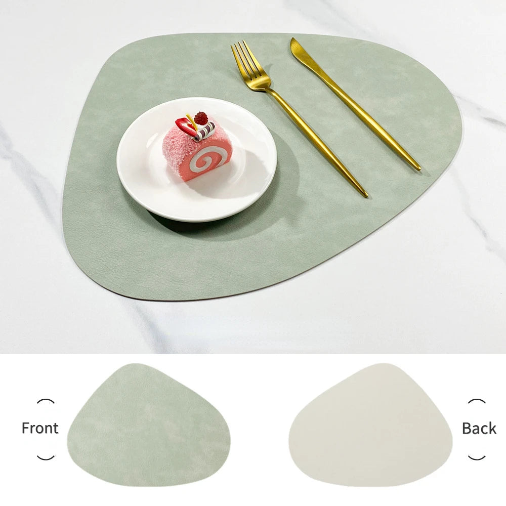 tapis table simili cuir marron gris vert moderne adhésif assiettes fourchettes couteaux dessert fleurs