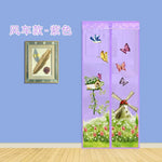 rideau moustiquaire porte violet fleurs papillons moderne translucide adhésif clips branches