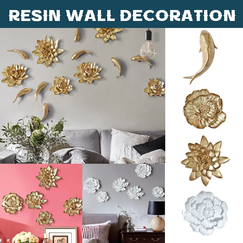 décoration murale moderne or blanc fleurs stylisées poissons élégante résine chicintérieur