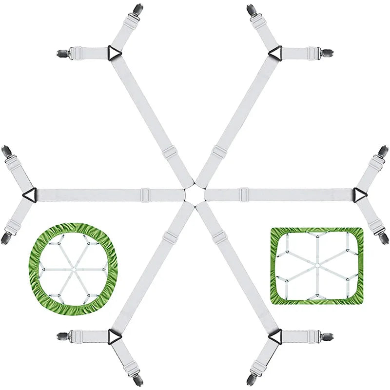 attaches élastiques clips métalliques noir blanc redutilitaires draps matelas fixations schémas explicatifs motifs carreaux